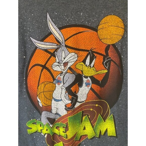 Mens Teen Boys Size Small Gray Tee Space Jam Tshirt Bugs Bunny Daffy Duck - Picture 2 of 2
